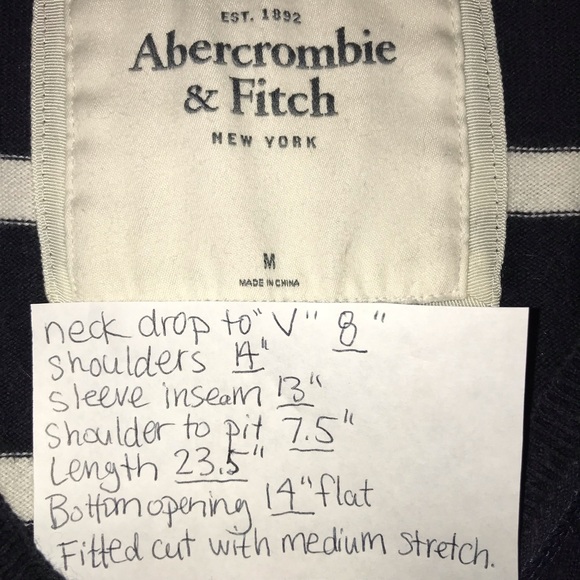 ABERCROMBIE & FITCH Y2K v-neck cotton stripe sailorcore sweater navy M - Picture 7 of 9